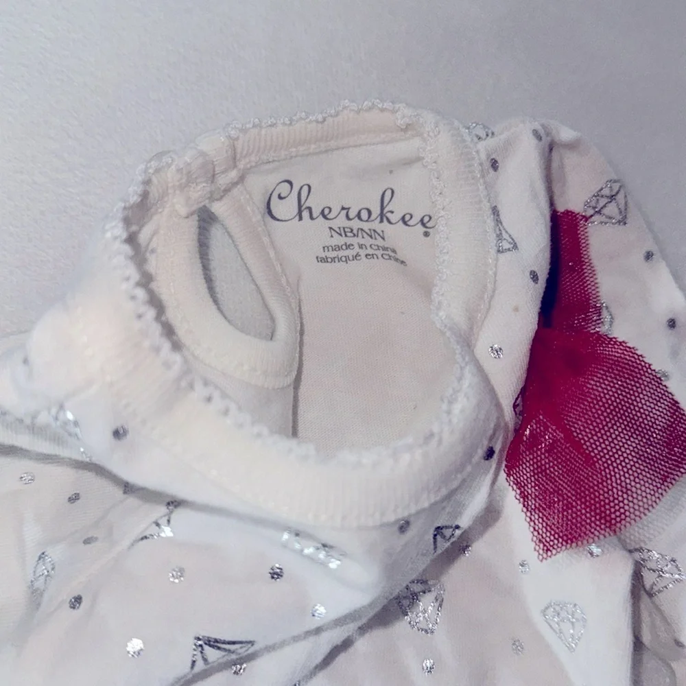 Cherokee White and Red Bodysuit with Red Bow and Silver Diamonds Onesie Newborn